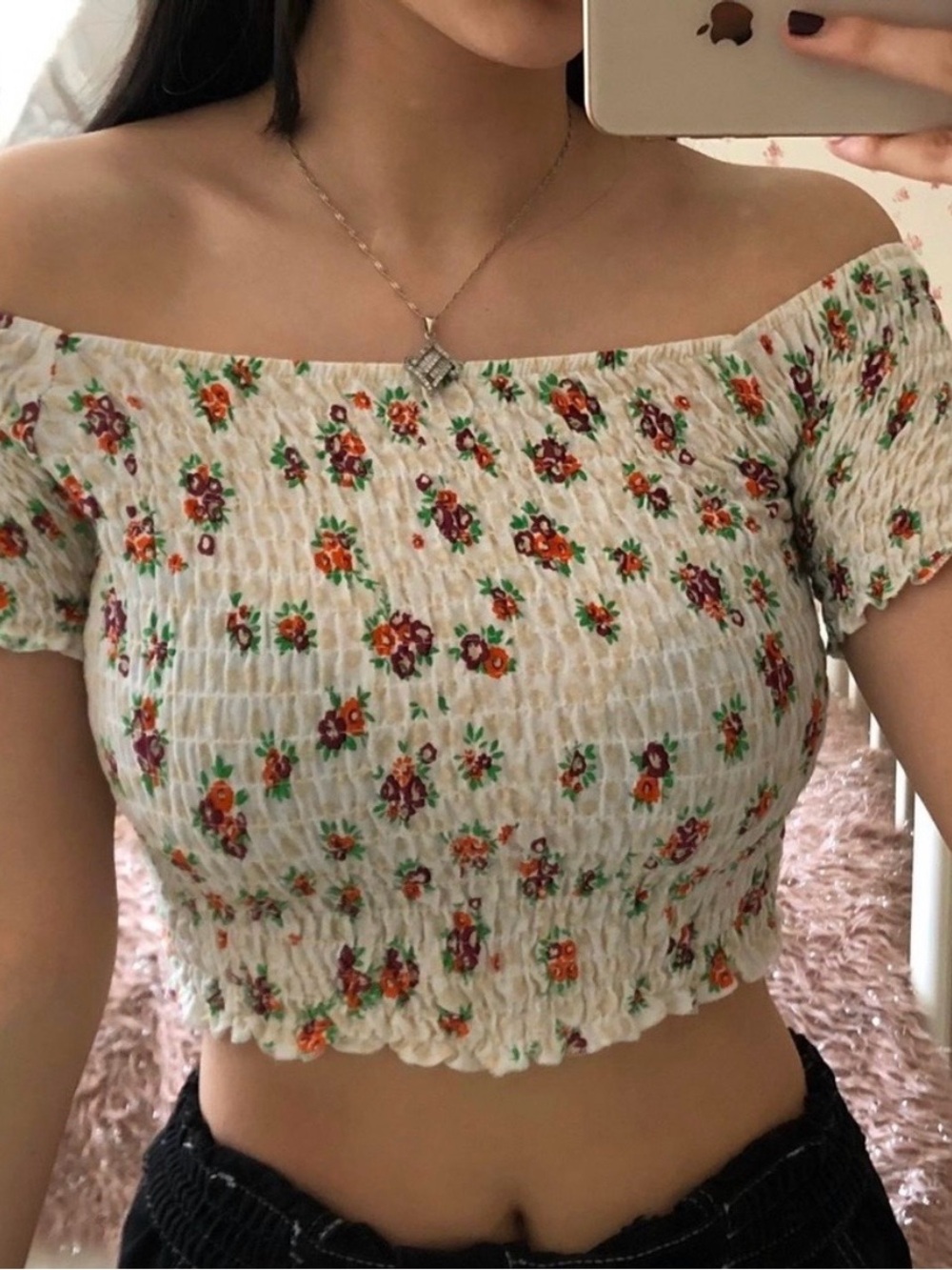 Top Shop Floral Short Sleeve Crop Top Size 8 Petite